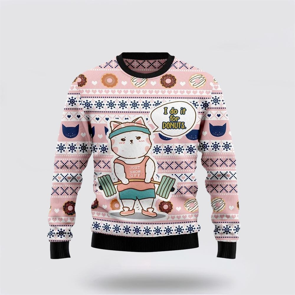 Cat I Do It For Donuts Ugly Christmas Sweater Christmas Gift For Cat Love Christmas Present Ideas