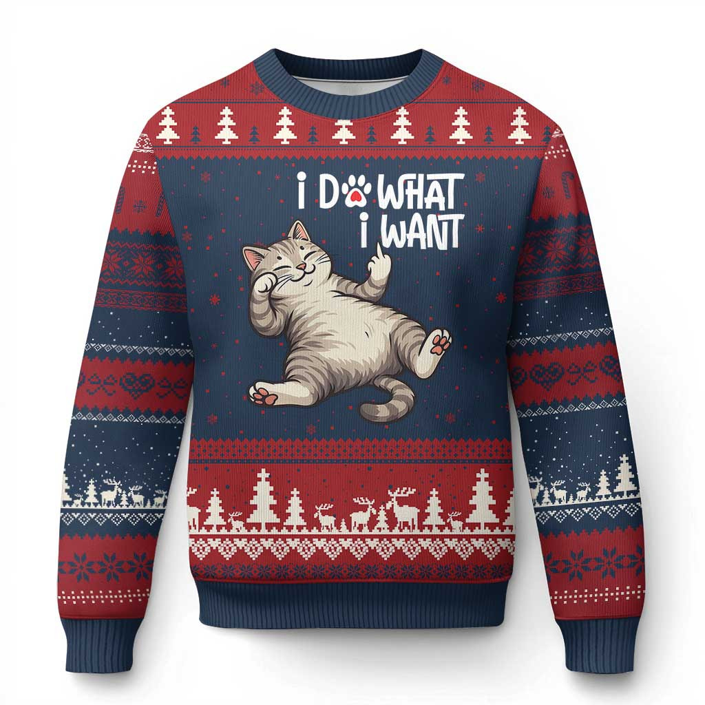 Cat I Do What I Want Ugly Christmas Sweater Xmas Cute Sweater Funny Cat Themed Gifts