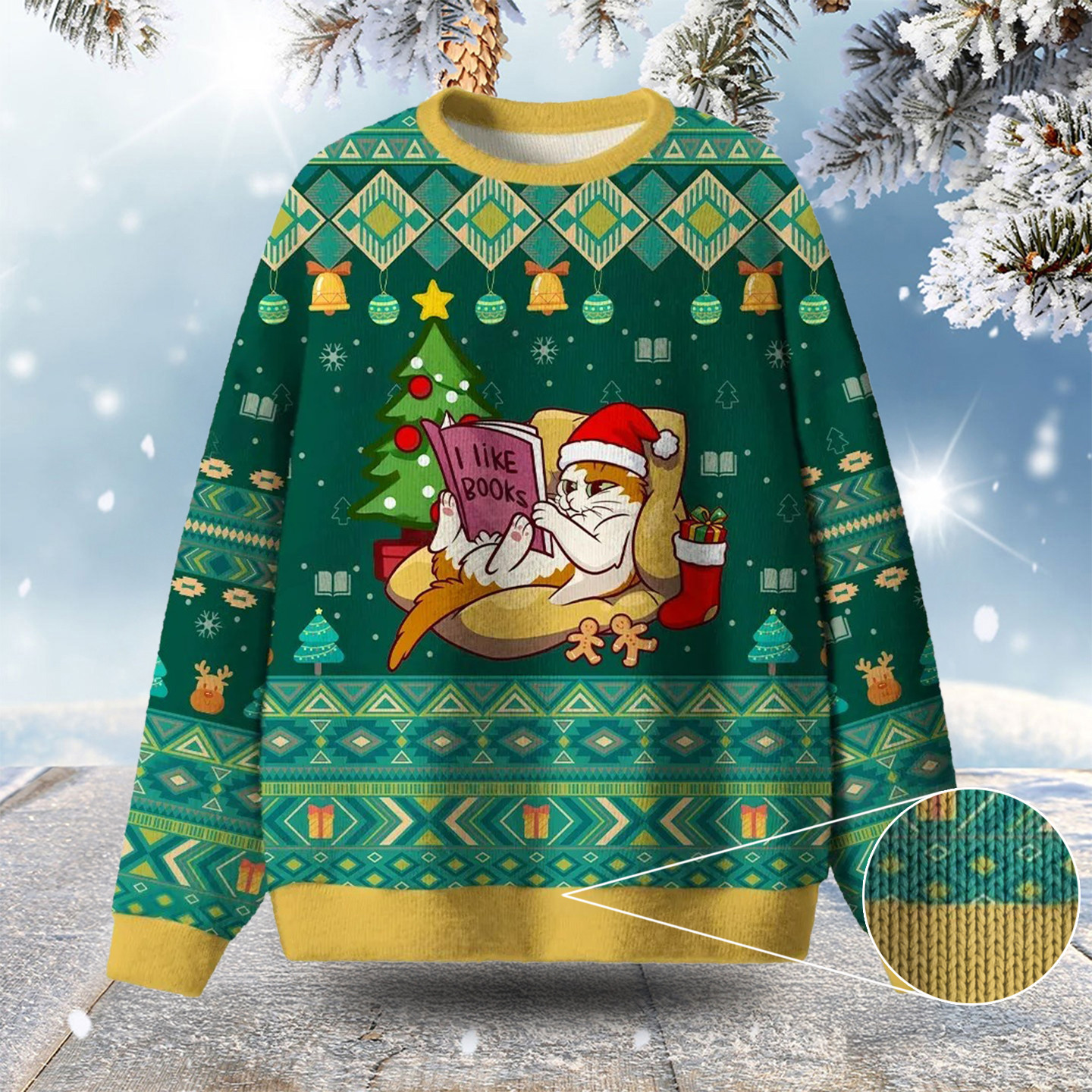 Cat I Like Books Ugly Christmas Sweater Winter Clothing Christmas Gifts For Car Owners