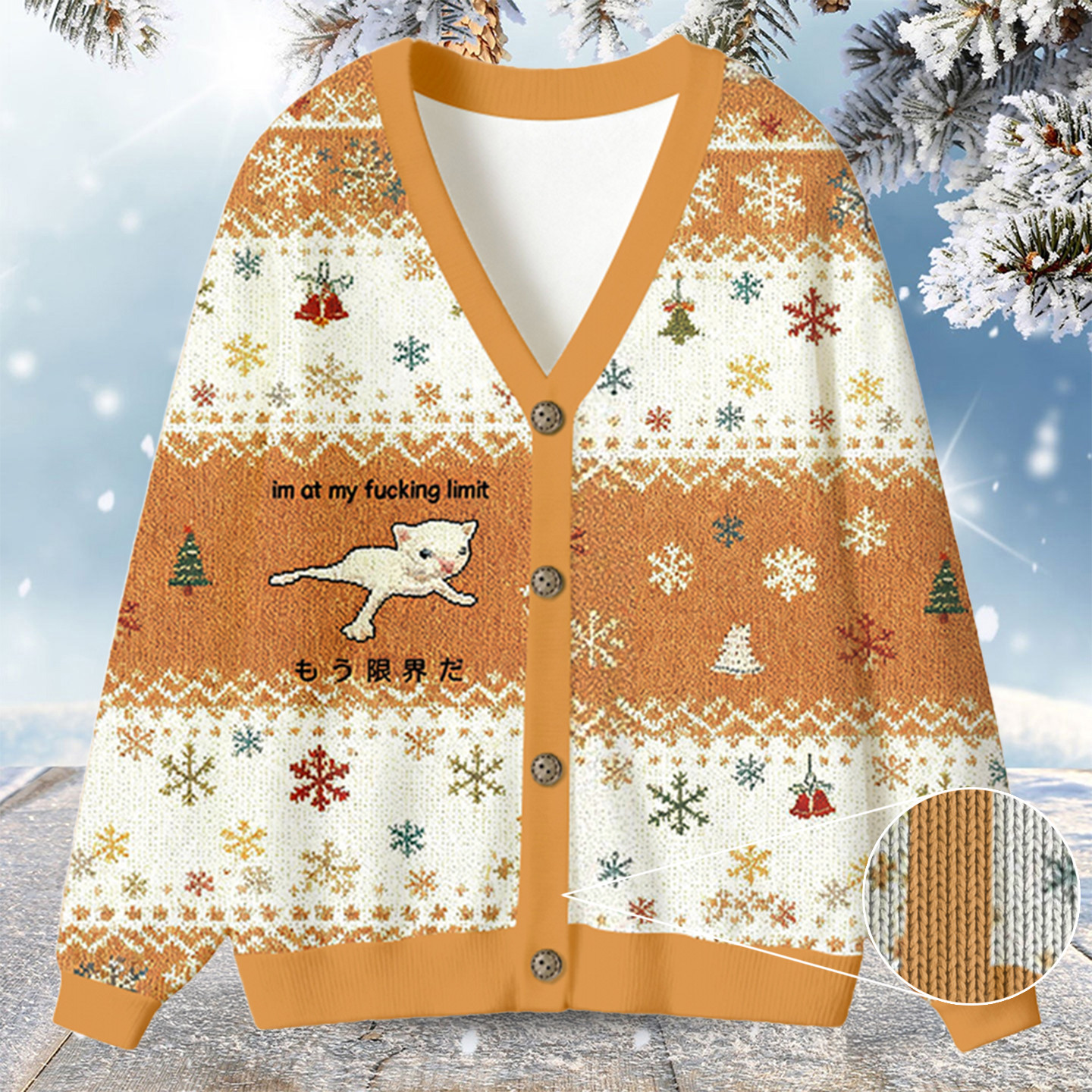 Cat I'M At My F Limit Ugly Cardigan Sweatshirt Silly Xmas Outfits Cat Gifts For Him Her