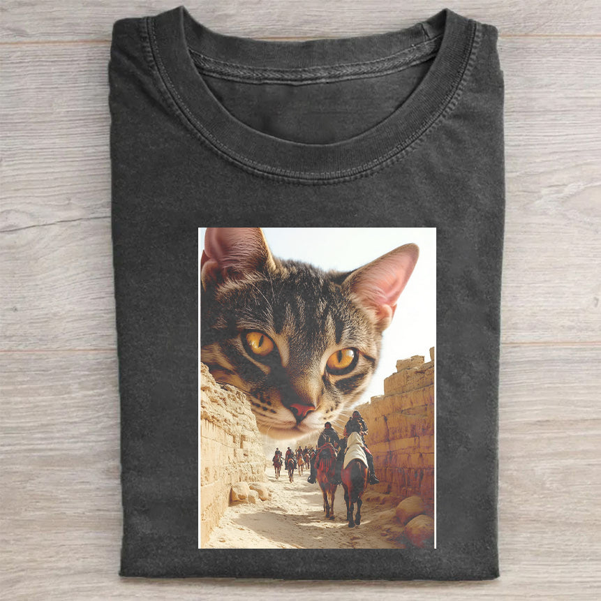 Cat In Desert Adventure Graphic T-Shirt Creative Merch Best Gift For Cat Lovers
