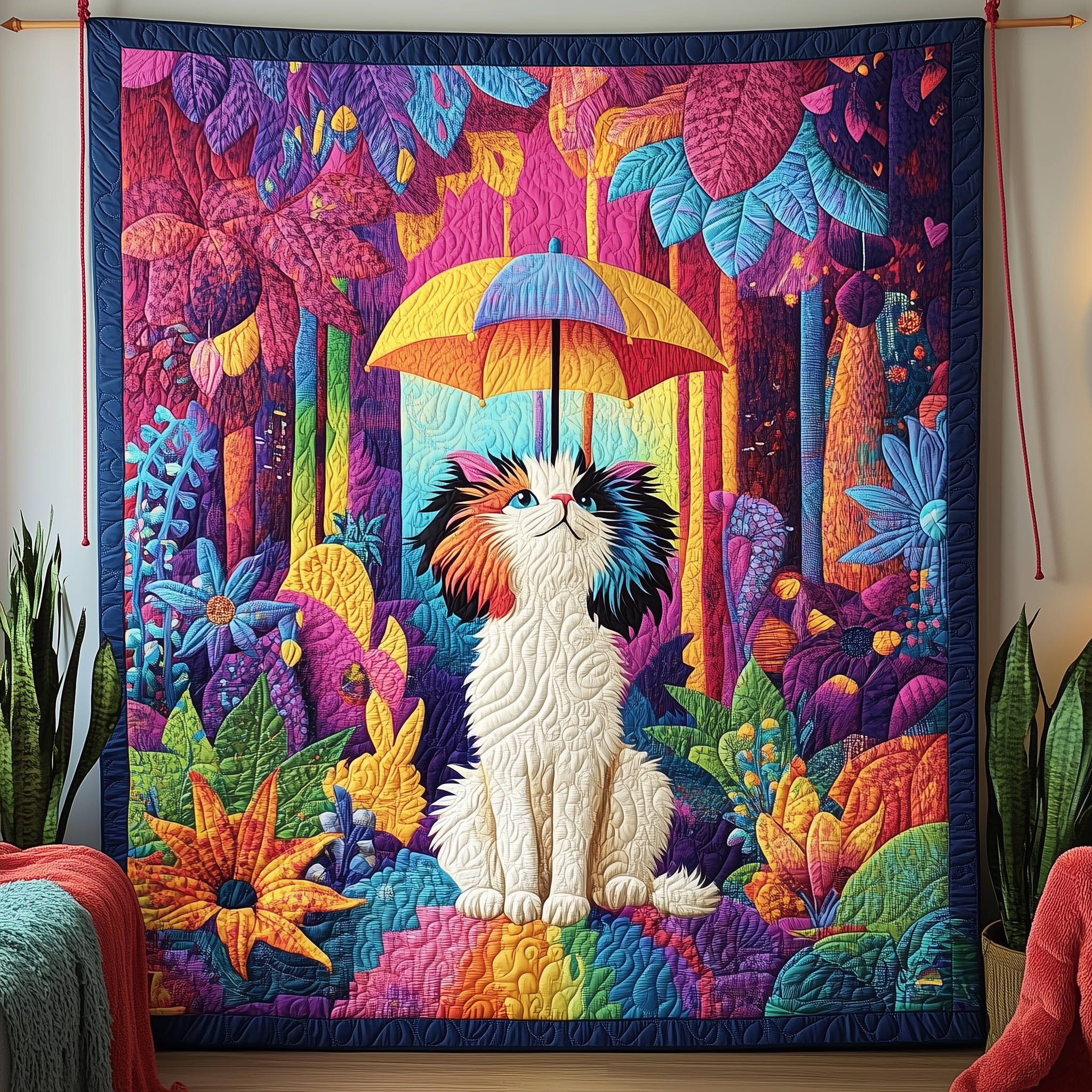 Cat in Dreamland Quilted Blanket Christmas Throw Blanket Romantic Christmas Gifts