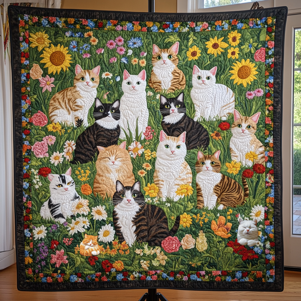 Cat In Garden Holiday Christmas Quilt Blanket Christmas Gift Ideas For Wife