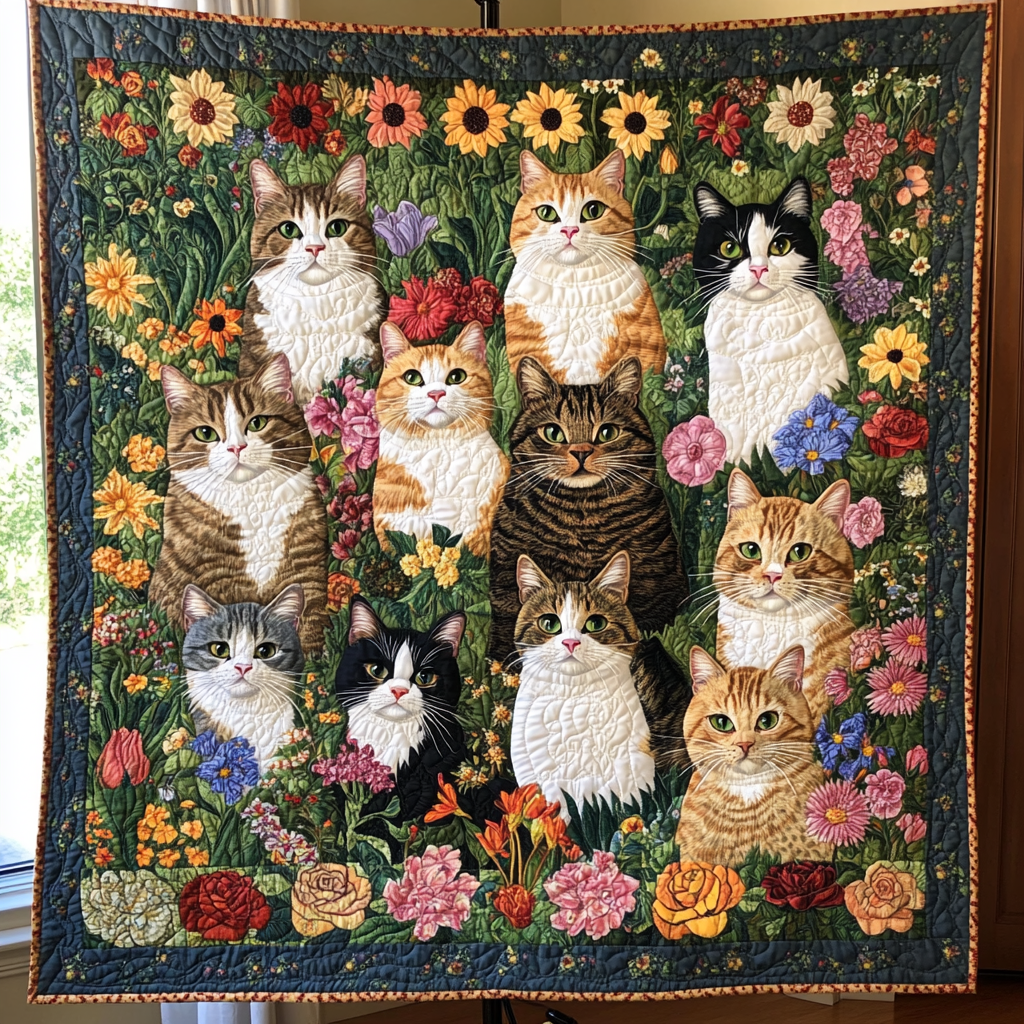 Cat In Garden Quilt Blanket Christmas Throw Blanket Christmas Presents For Cat Lovers
