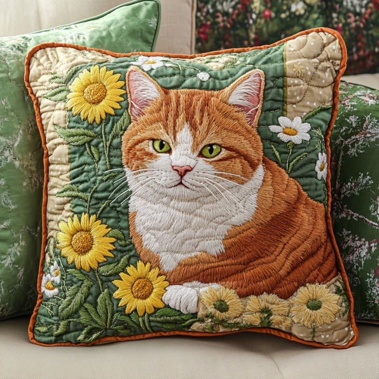 Cat In Garden Quilt Pillow Case Beautiful Satin Pillowcase Gift for Her