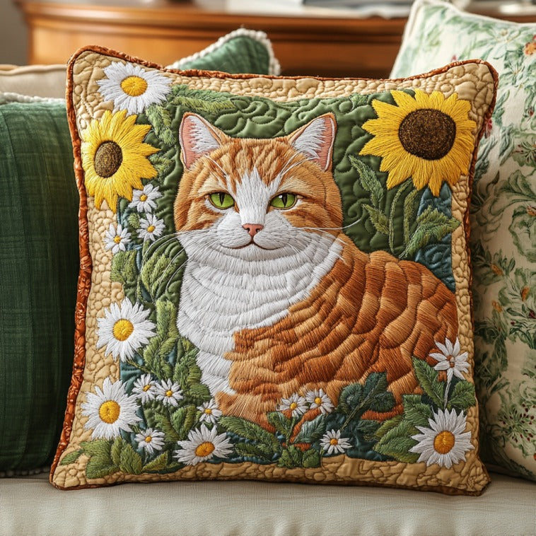 Cat In Garden Quilt Pillow Case Elegant Pillow Case Set for Bedroom Decoration