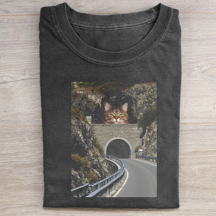 Cat In Tunnel Graphic T-Shirt Cute Pet Lovers Merch Best Gift For Cat Owners
