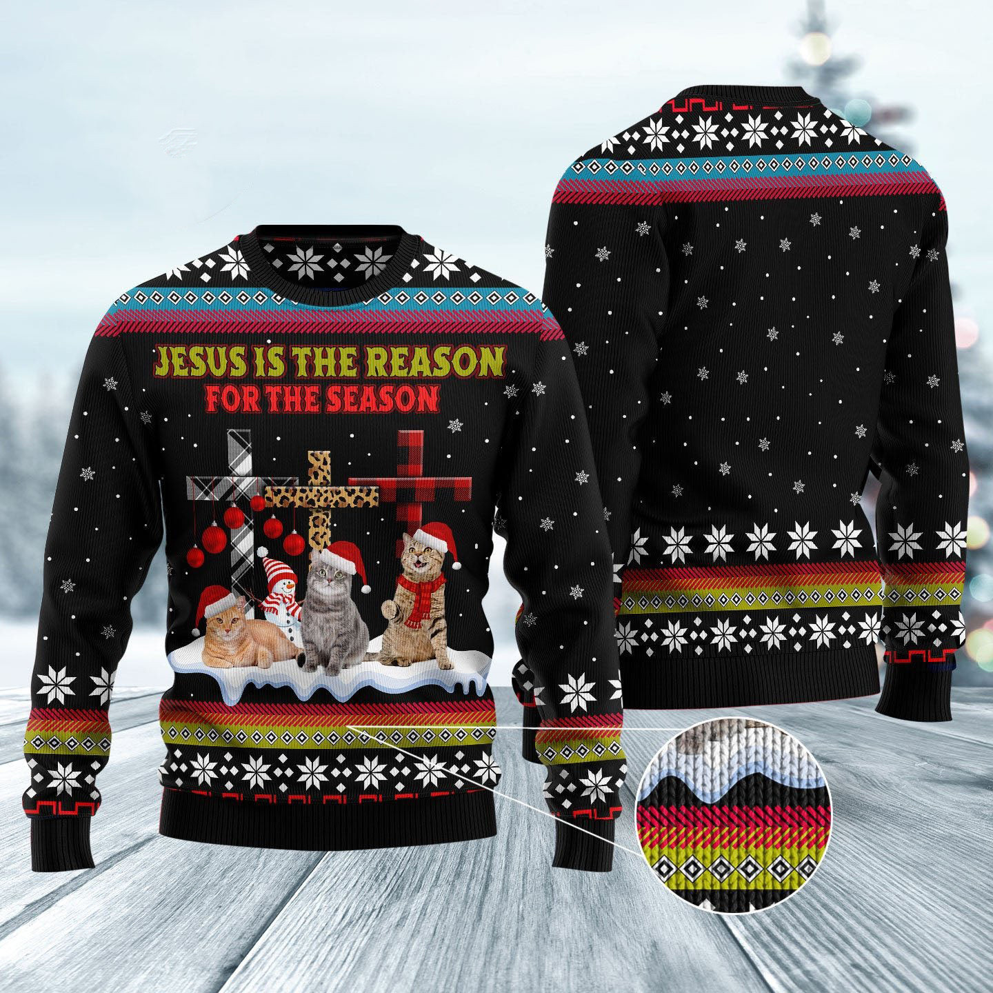 Cat Jesus Is The Reason For The Season Ugly Christmas Sweater Christian Christmas Gifts