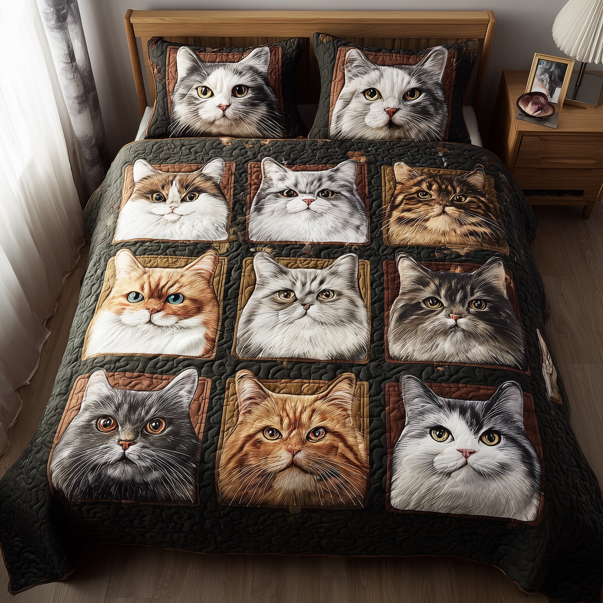 Cat Joy Quilted Bedding Set Modern Design