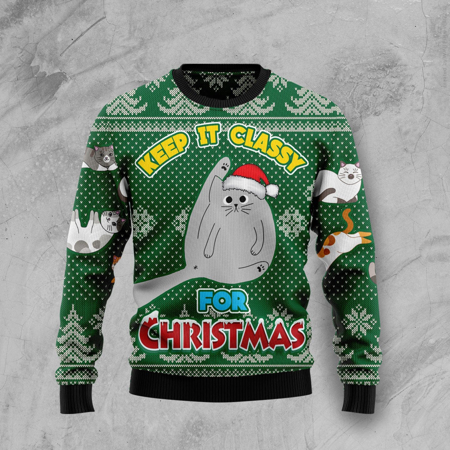 Cat Keep It Classy For Christmas Ugly Christmas Sweater Funny Holiday Sweaters For Mens
