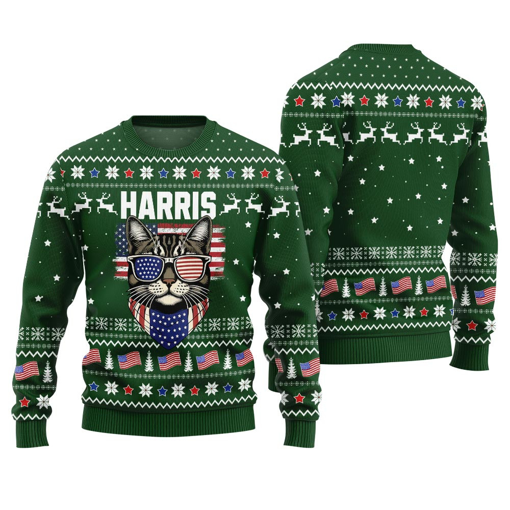 Cat Ladies For Kamala Harris Christmas Sweater Green Thoughtful Winter Gift Merch for Special Moments