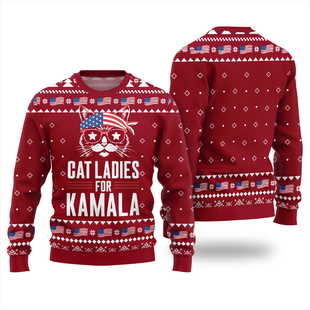 Cat Ladies For Kamala Harris Ugly Christmas Sweater Red Meaningful Holiday Gift Merch to Show You Care