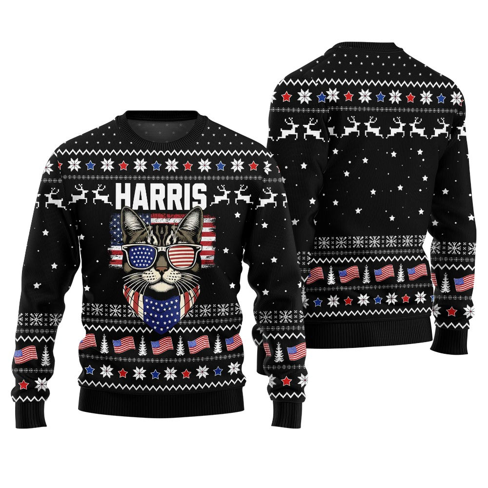 Cat Ladies Harris For President Ugly Sweater Adults Black Best Christmas Merch Gift for Family and Friends