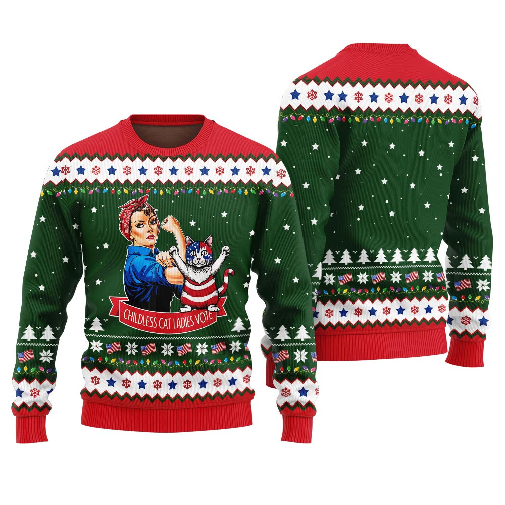 Cat Ladies Vote Kamala Harris Funny Ugly Sweater Green Funny Xmas Sweater for Ugly Sweater Parties