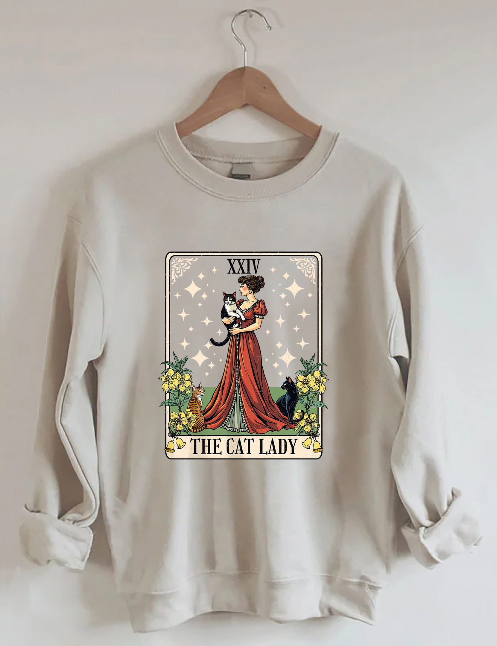 Cat Lady Tarot Card Sweatshirt Art Nouveau Funny Art Sweatshirt Fun Gifts For Women