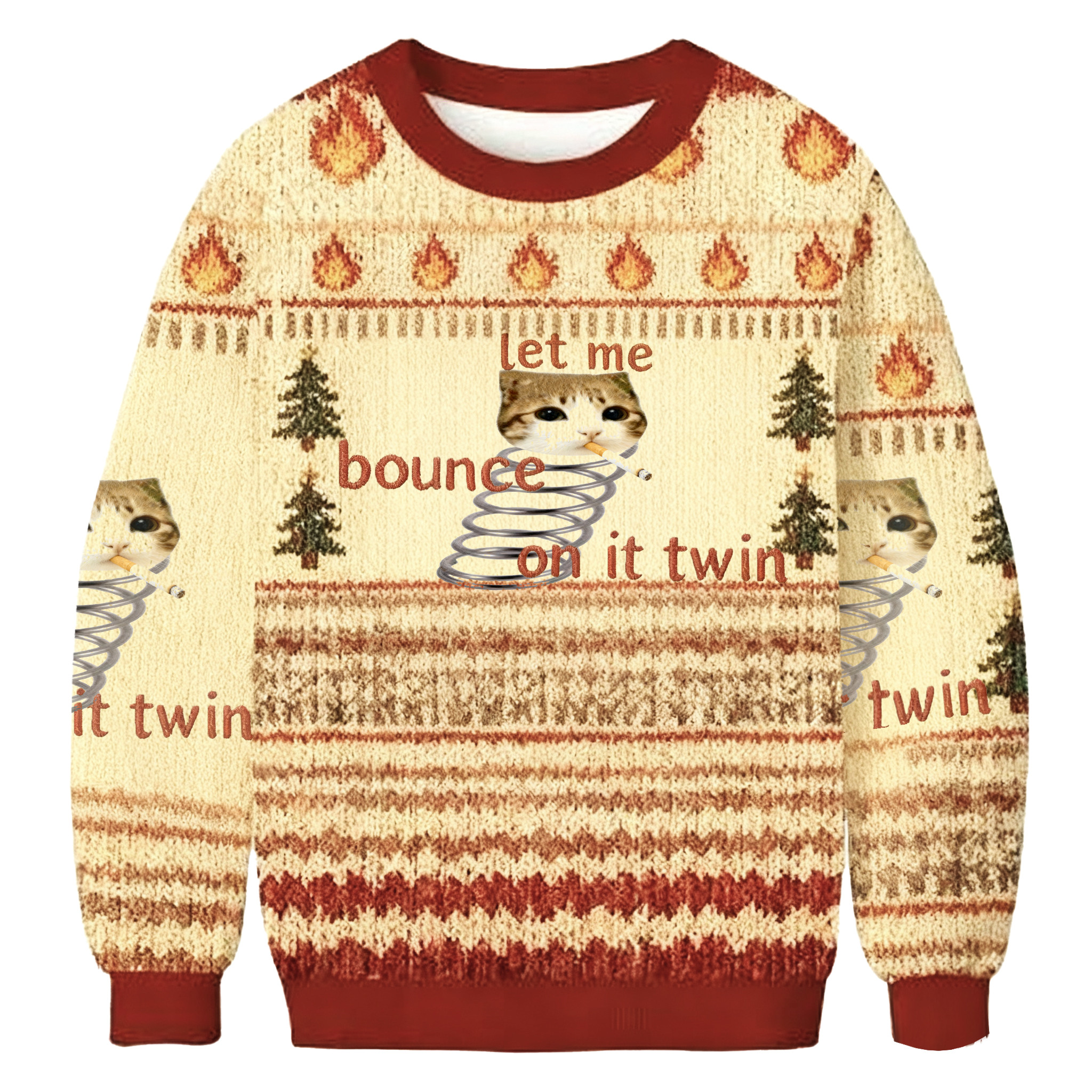 Cat Let Me Bounce On It Twin Christmas Ugly Sweater Animal Themed Xmas Gifts For Pet Lovers