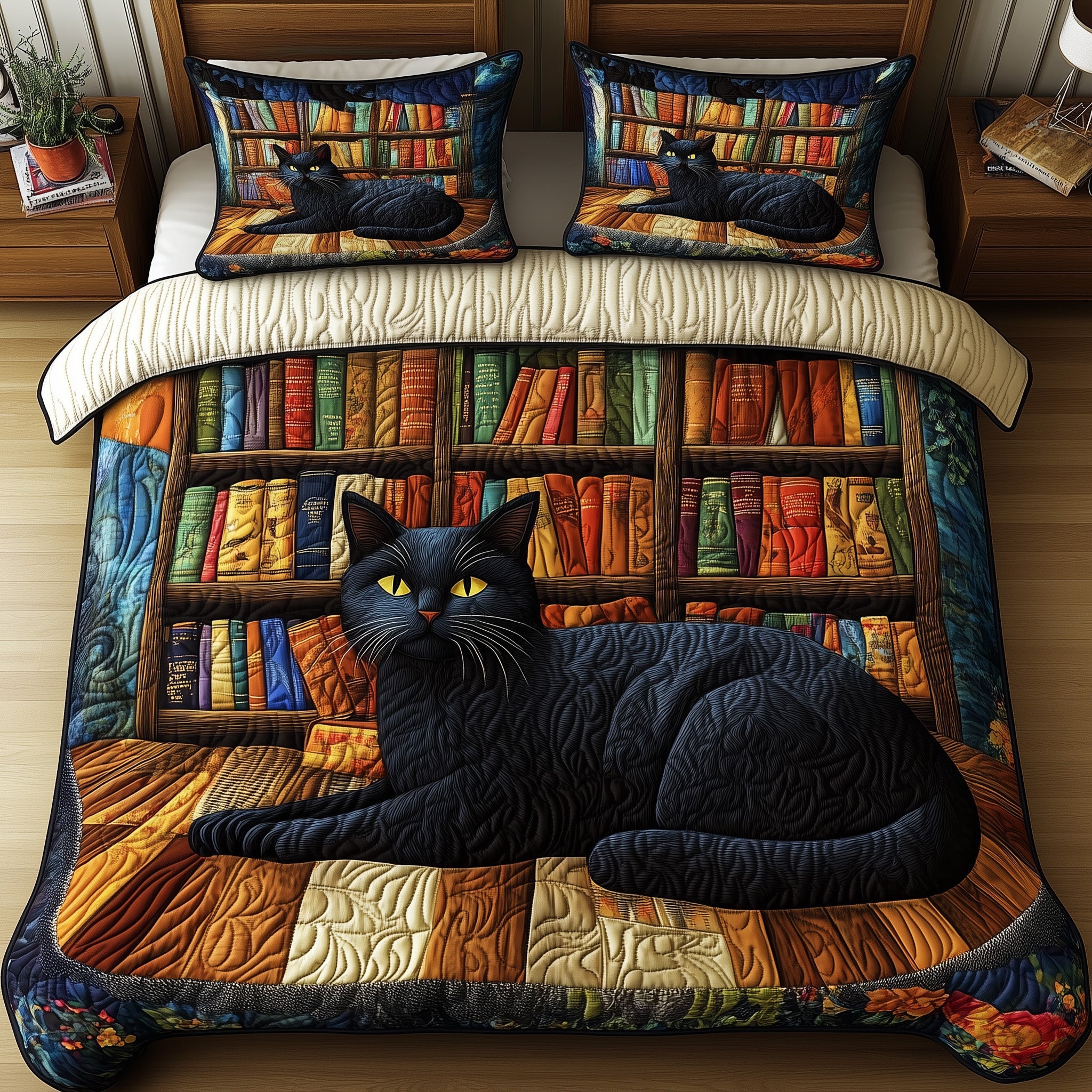 Cat Library Quilted Bedding Set Duvet Cover Bedspread Stuff For Cat Lovers