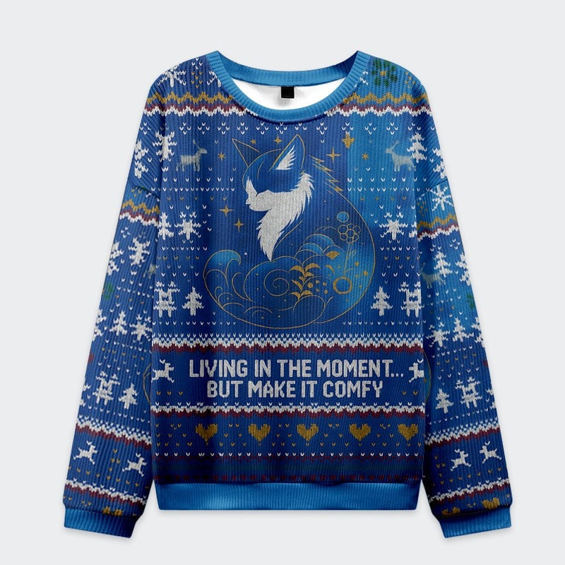 Cat Living In The Moment Ugly Christmas Sweater Cute Xmas Apparel Gifts For Friends