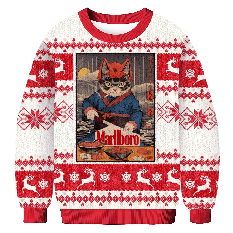 Cat Marllboro Christmas Ugly Sweater Xmas Outfits Christmas Gifts For Cat Enthusiasts