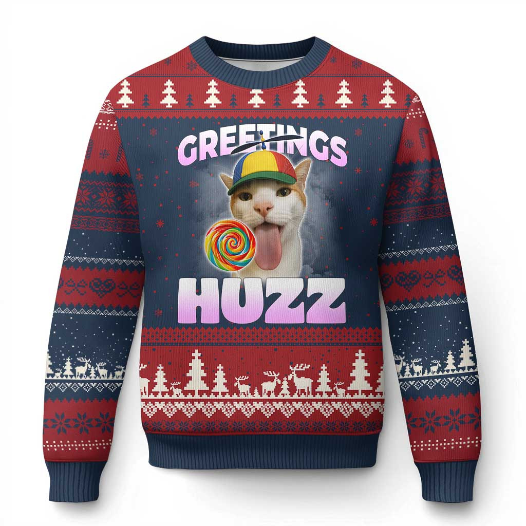 Cat Meme Greetings Huzz Ugly Christmas Sweater Best Xmas Jumper Funny Cat Lover Gifts