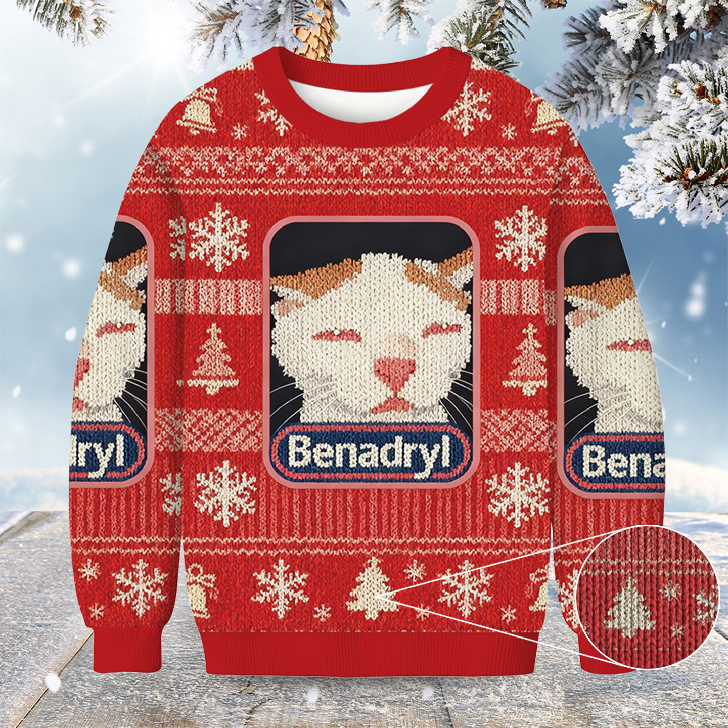 Cat Meme Red Benadryl Christmas Ugly Sweater Animal Themed Cat Lover Christmas Gifts