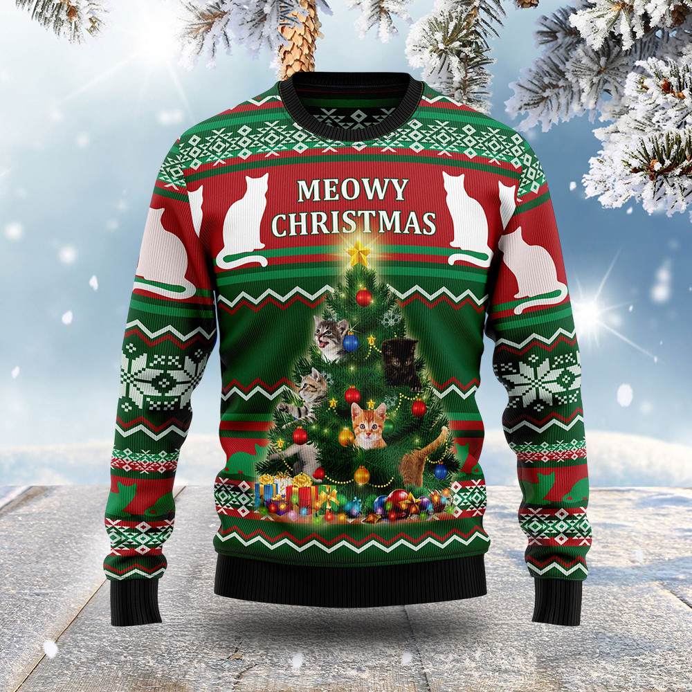 Cat Meowy Christmas Ugly Christmas Sweater Animal Themed Christmas Gift For Cat Lovers