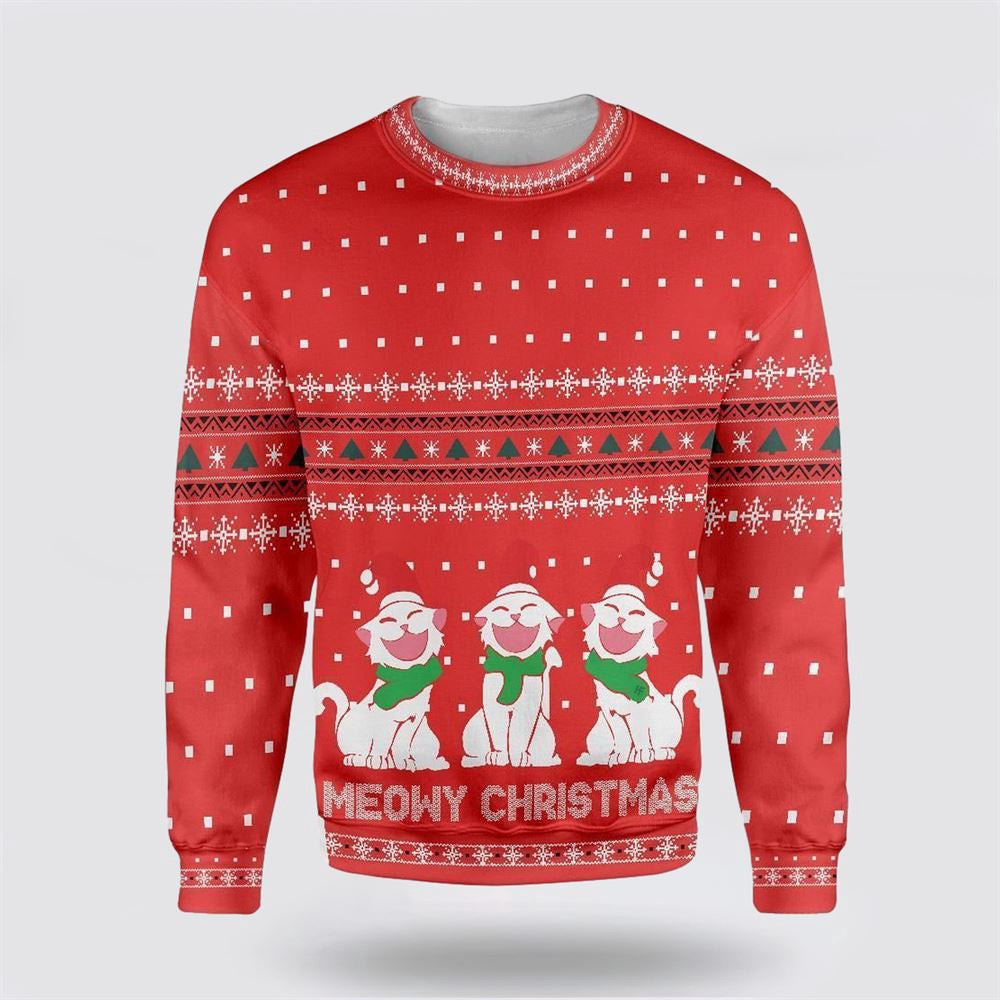 Cat Meowy Christmas Ugly Christmas Sweater Christmas Unisex Sweater Funny Christmas Sweater