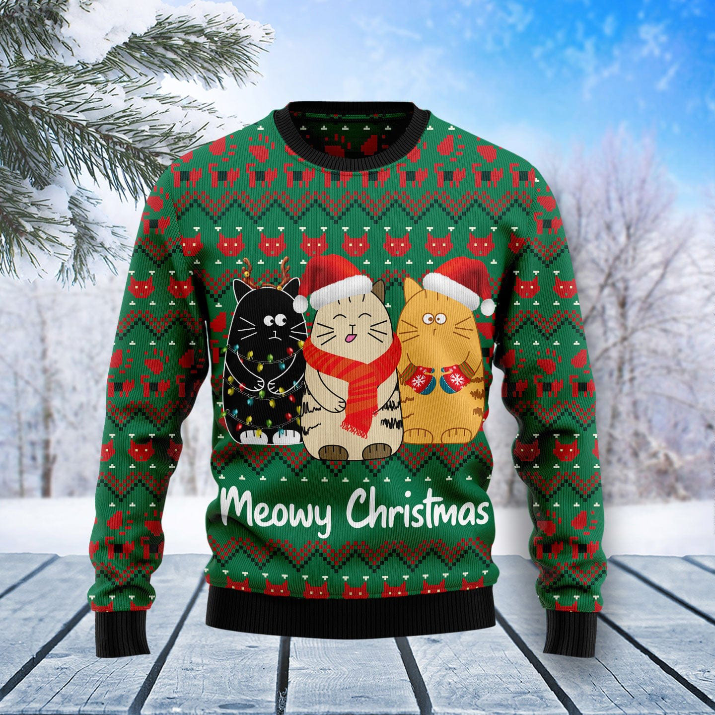 Cat Meowy Christmas Ugly Christmas Sweater Cute Christmas Outfits Funny Cat Gifts