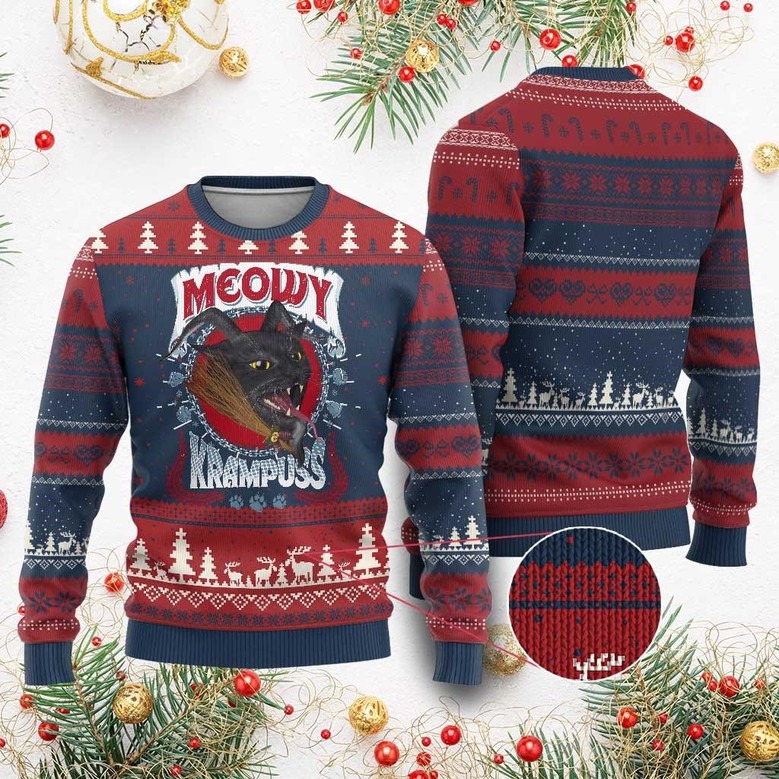 Cat Meowy Krampus Ugly Christmas Sweater Funny Kampus Cat Cool Xmas Gifts For Cat Lovers