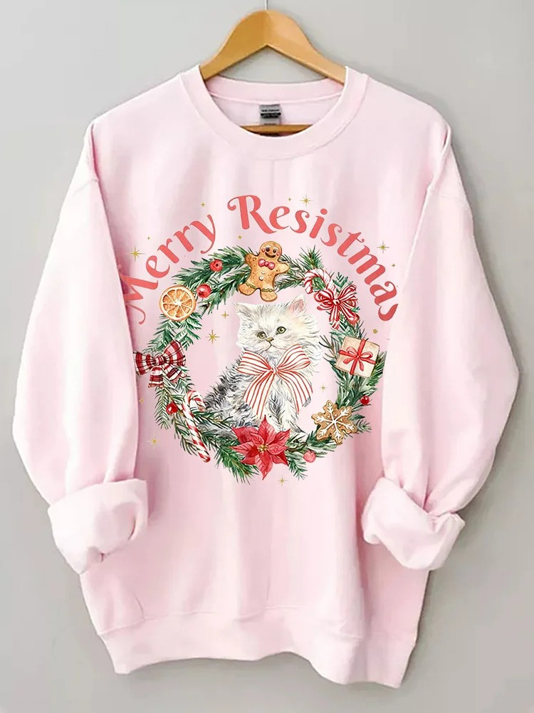Cat Merry Resistmas Sweatshirt Antifa Merch Funny Political Christmas Gifts For Her