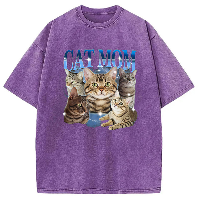 Cat Mom Meme Washed T-Shirt Retro Streetwear Graphic Top Gifts For Him