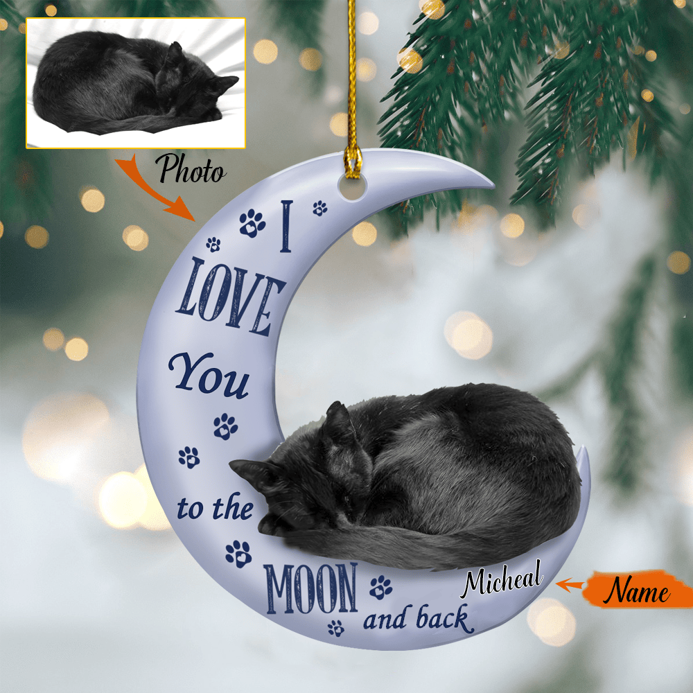 Cat moon back black cat lover cat moms two sided ornament