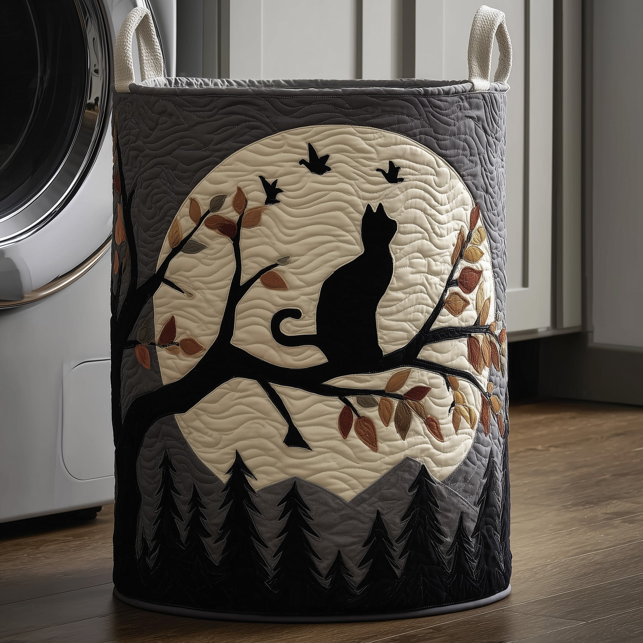 Cat Moon Quilted Laundry Basket Animal Themed Cozy Home Decor Gifts For Cat Lover