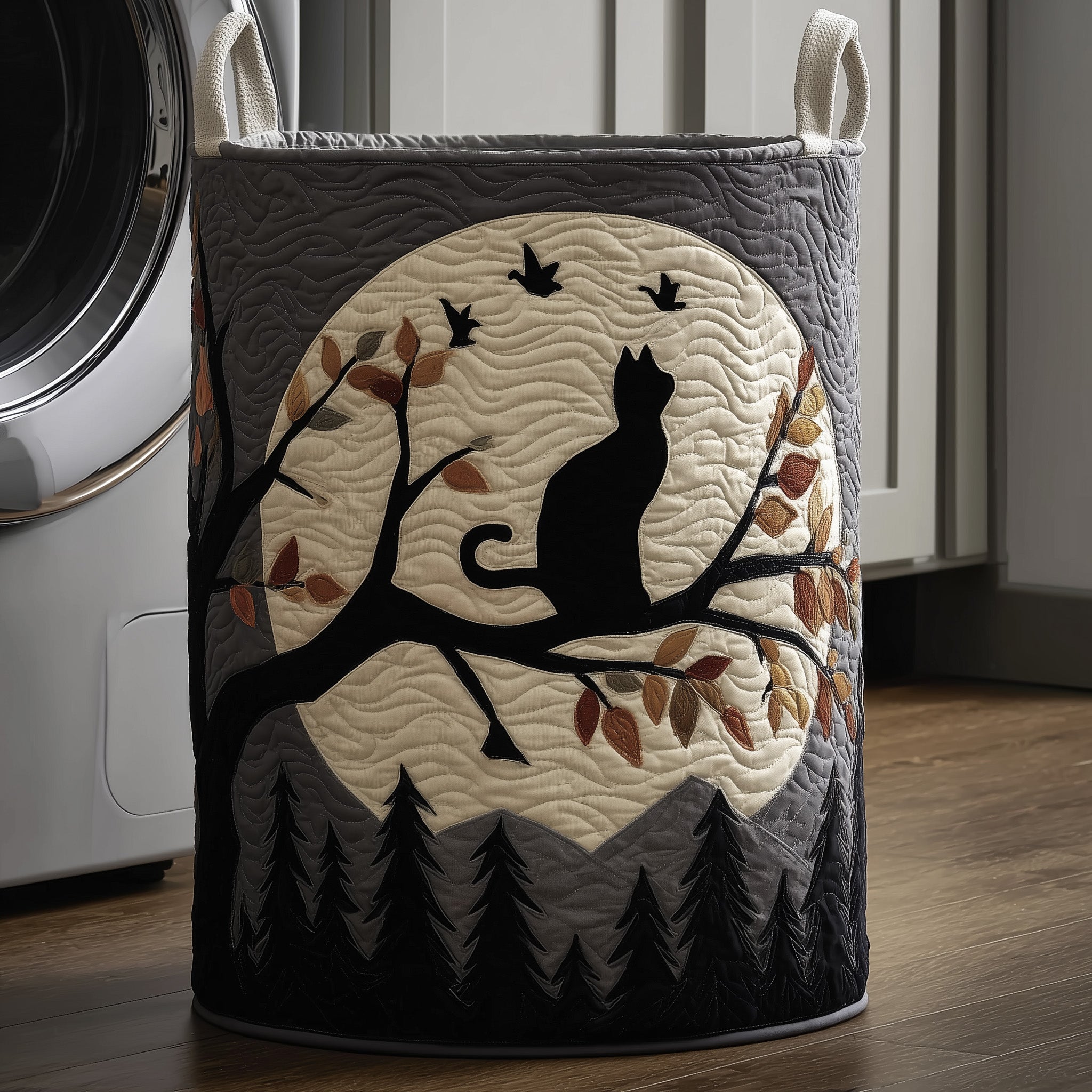 Cat Moon Quilted Laundry Basket Bright Moon Present For Cat Lovers