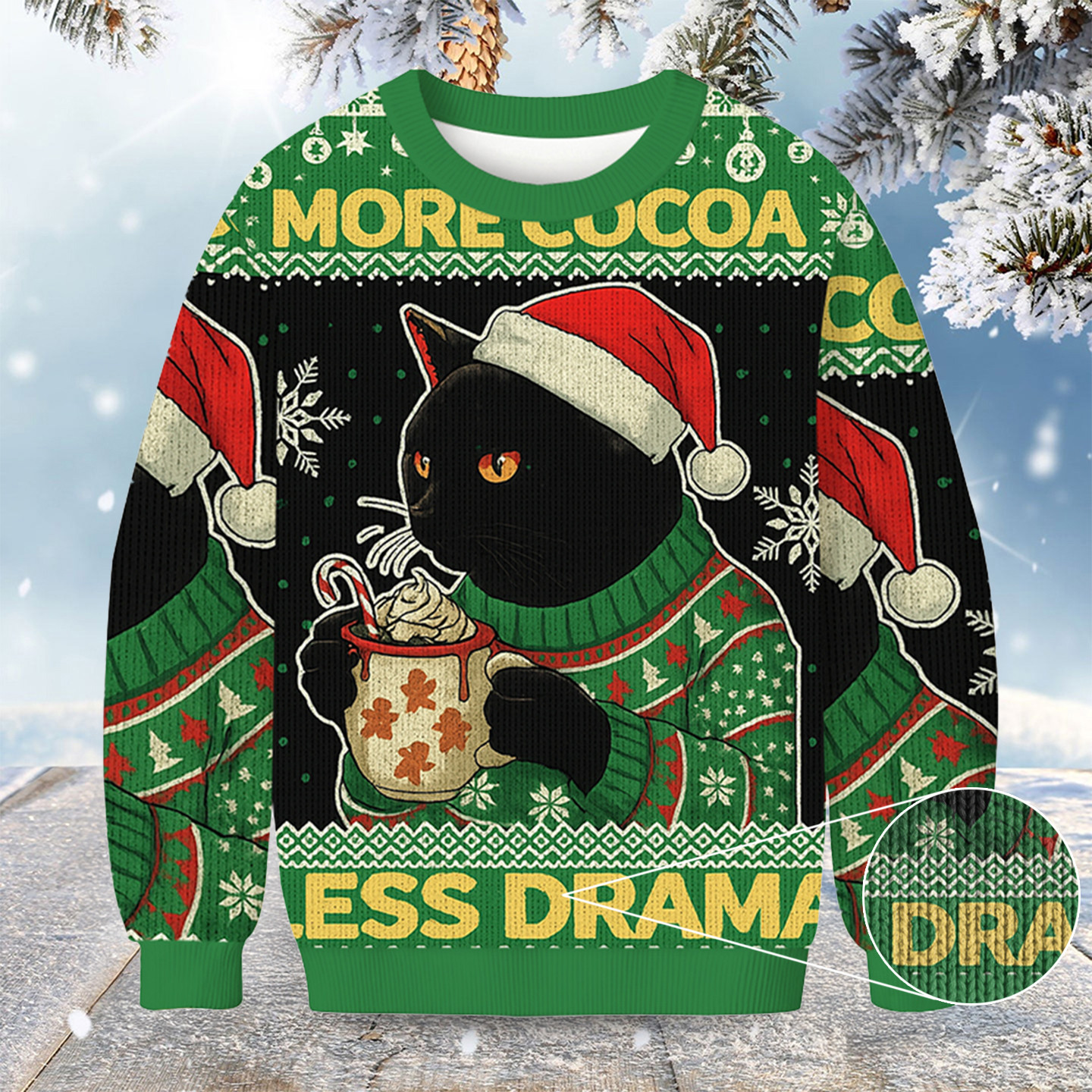 Cat More Cocoa Less Drama Christmas Ugly Sweater Funny Jumper Cat Gifts For Xmas