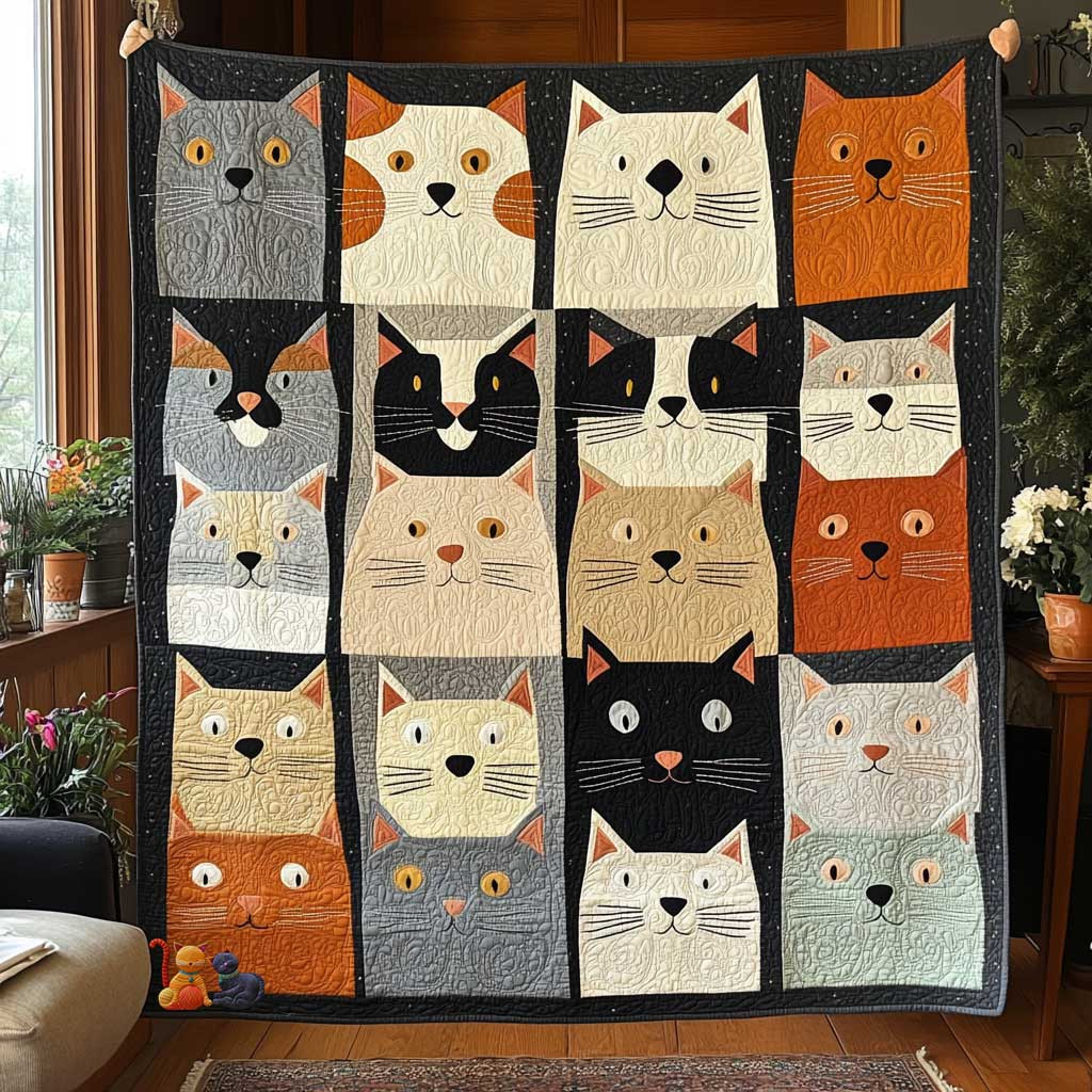 Cat Mosaic Whimsy Holiday Christmas Quilt Blanket Christmas Gift Ideas For Wife