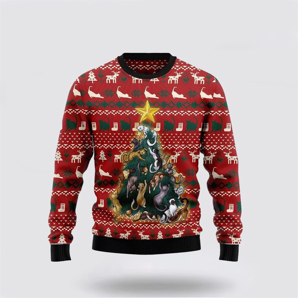 Cat Naughty Pine Ugly Christmas Sweater Christmas Unisex Sweater Funny Christmas Sweater