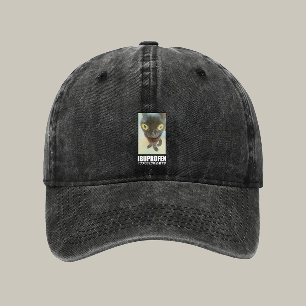 Cat Need Ibuprofen Vintage Washed Cap Funny Baseball Caps Cat Present Ideas Xmas