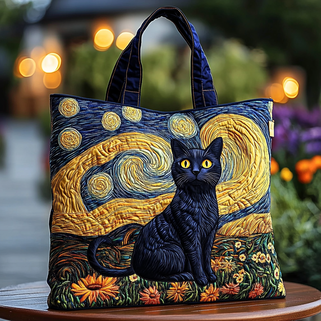 Cat Night Quilted Tote Bag Cat Gifts For Her