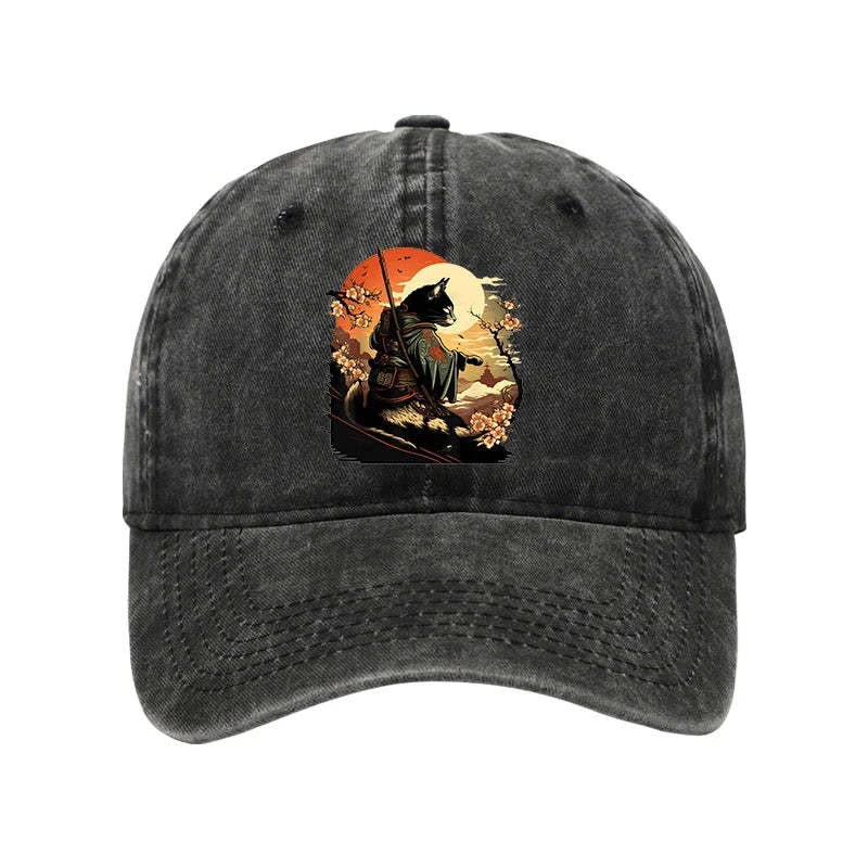 Cat Ninja Ukiyoe Anime Style Samurai Washed Hat Japanese Art Cap Cat Gift For Xmas