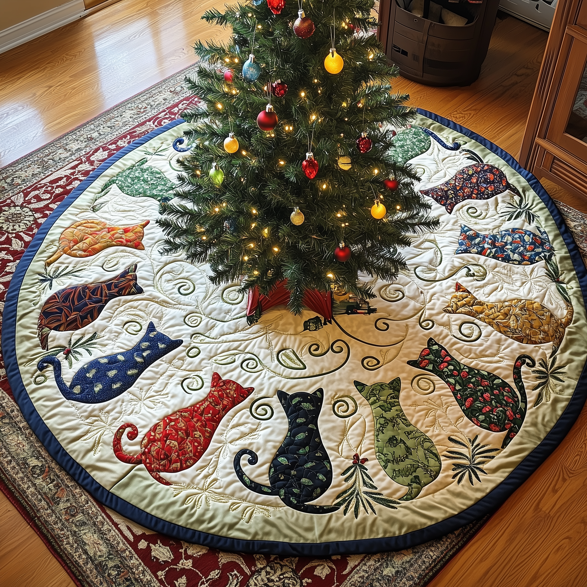 Cat Of Joy Quilted Tree Skirt Merch For Family
