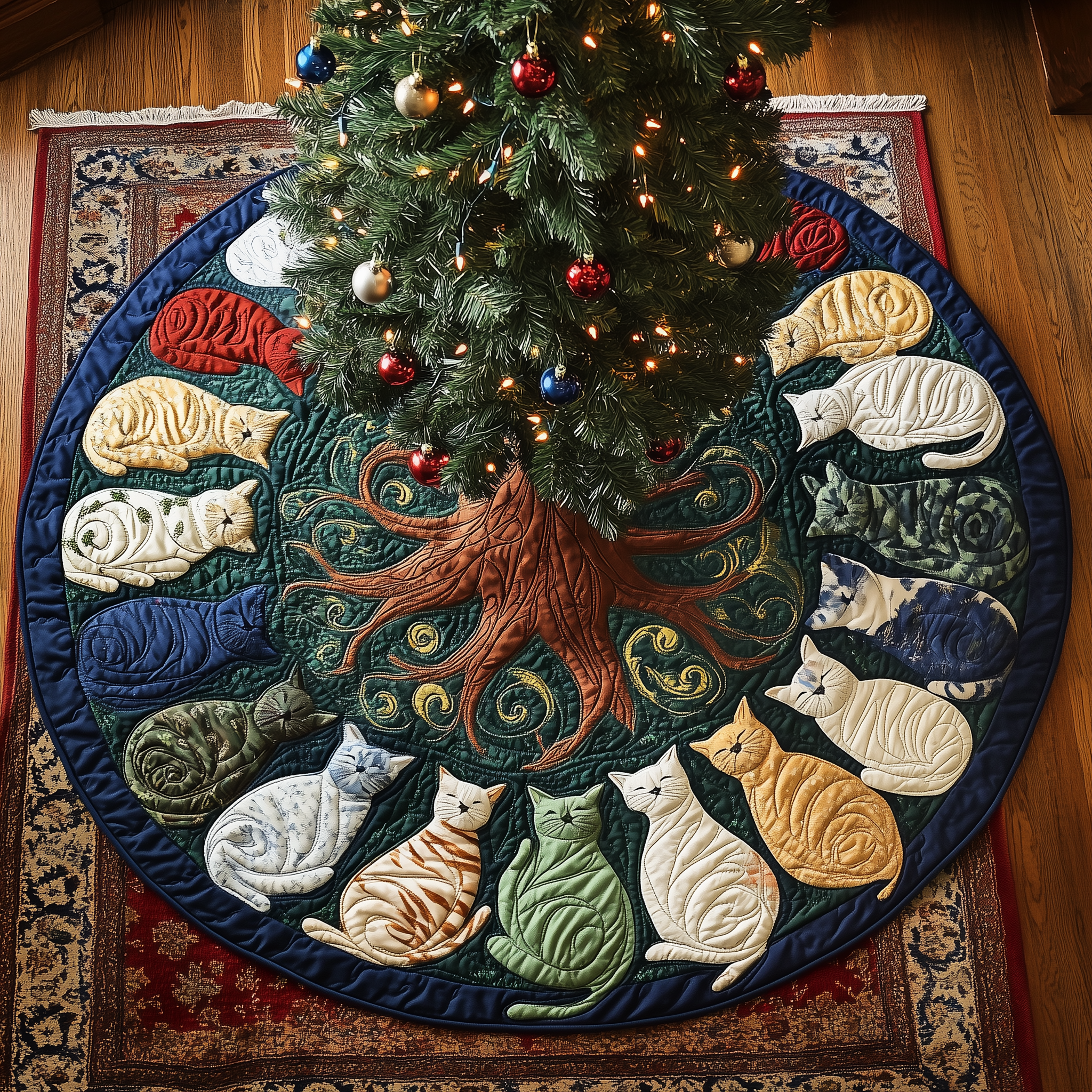Cat Of Joy Quilted Tree Skirt Merch For Home And Living