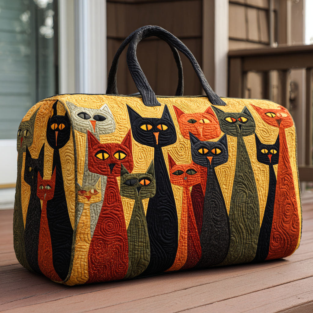 Cat Parade Quilted Duffle Bag Feline Lover Travel Bag Best Gift For Cat Owners Camping Outdoor Trips