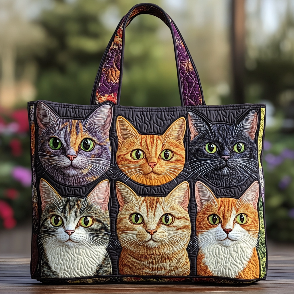 Cat Parade Quilted Tote Bag Gift Idea For Cat Owner