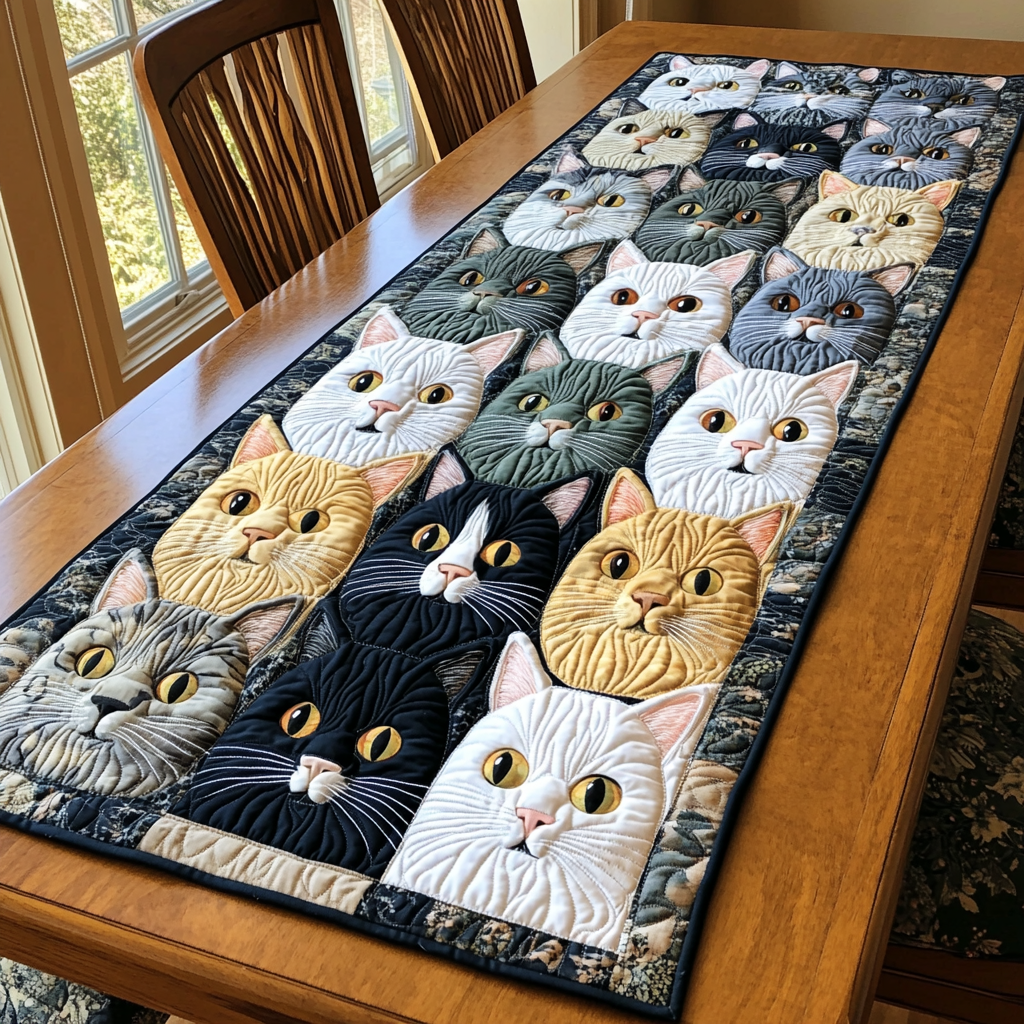 Cat Patch Quilted Table Runner Dining Room Table Decor Cat Gifts Women