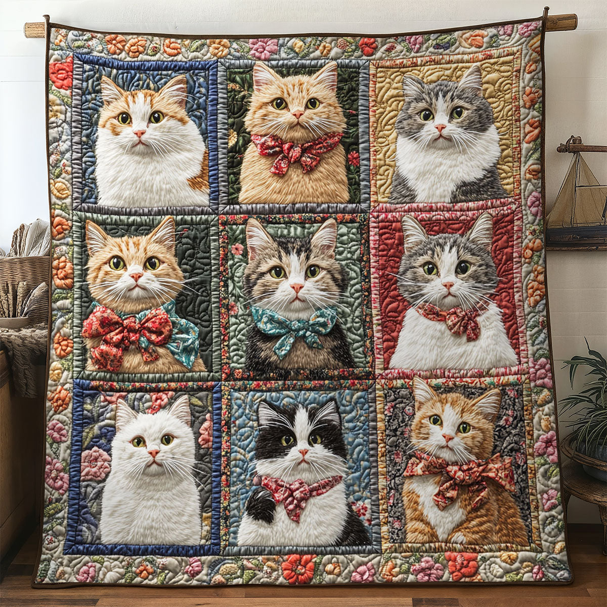 Cat Patchwork Quilt Perfect Holiday Gift for Blanket Lovers