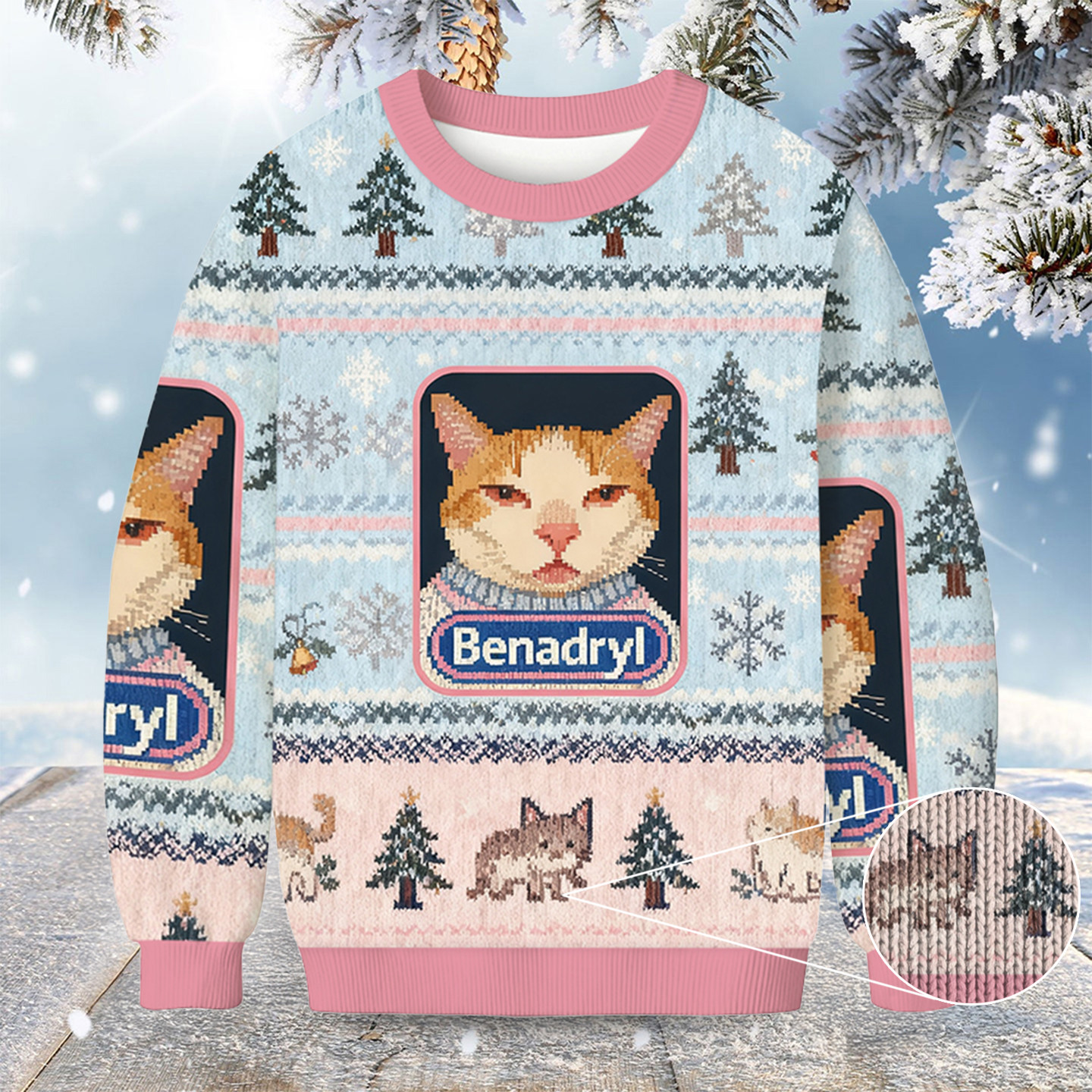 Cat Pink Benadryl Christmas Ugly Sweater Winter Clothing Christmas Presents For Cat Lovers