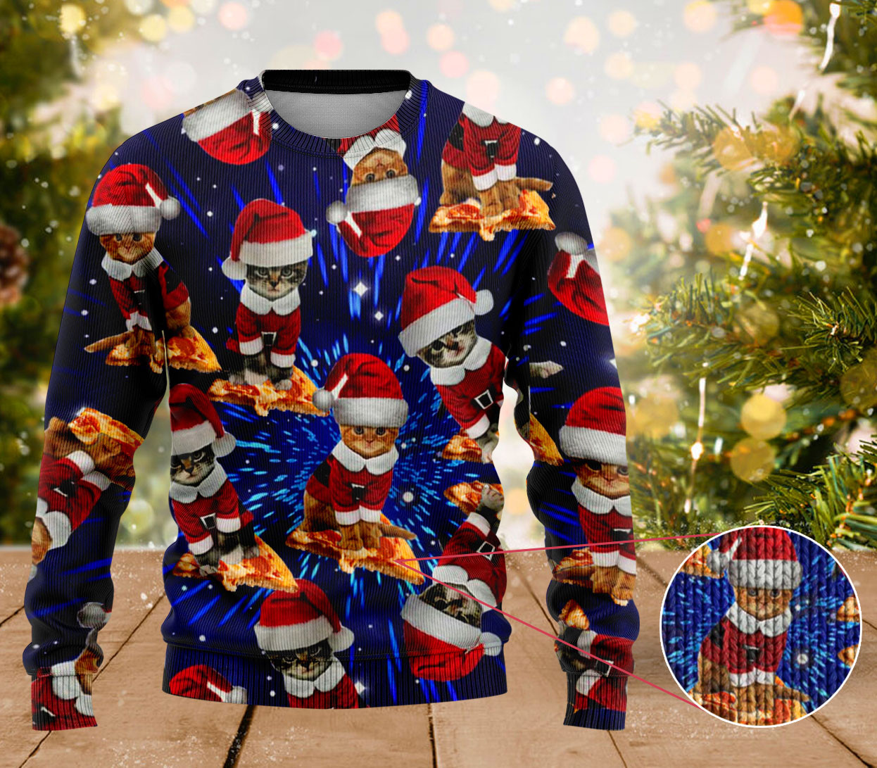 Cat Pizza Ugly Christmas Sweater Funny Christmas Sweaters For Adults Cat Lovers Gifts