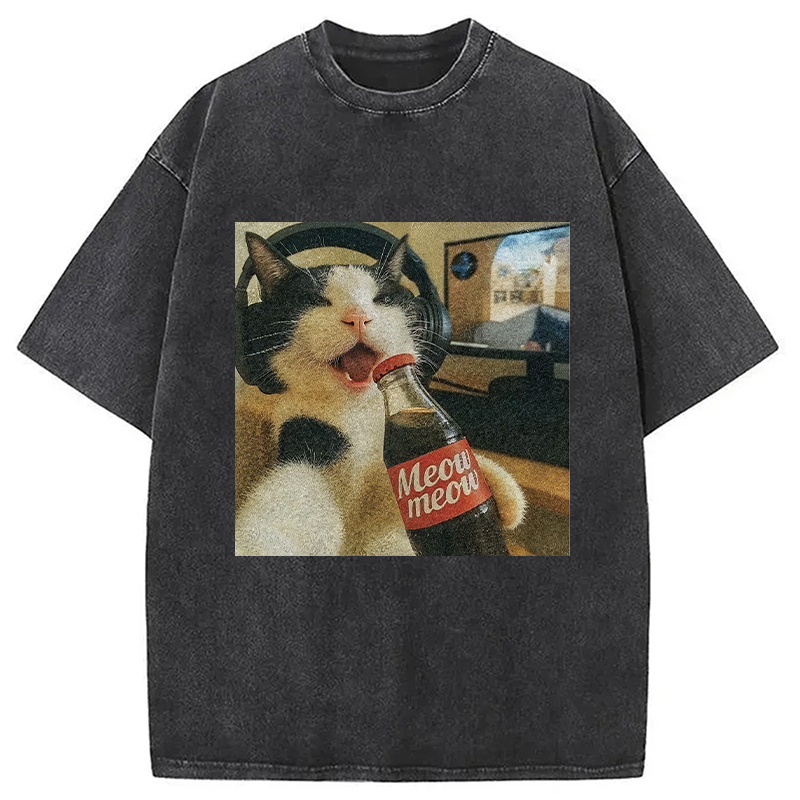 Cat Play Game Meme Washed T-Shirt Cool Urban Street Style Shirt Gifts For Brother