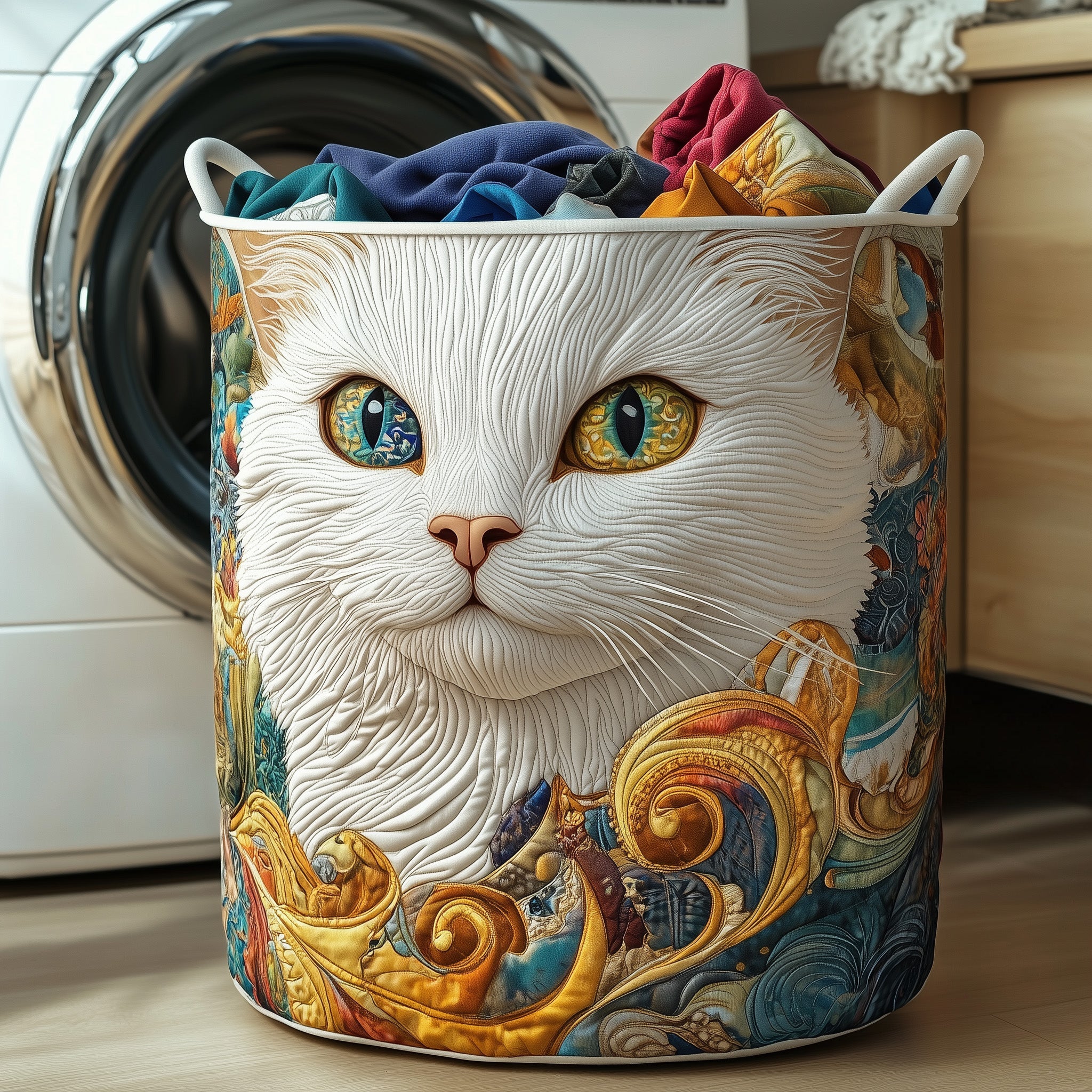 Cat Purrs Quilted Laundry Basket Thoughtful Housewarming Gift